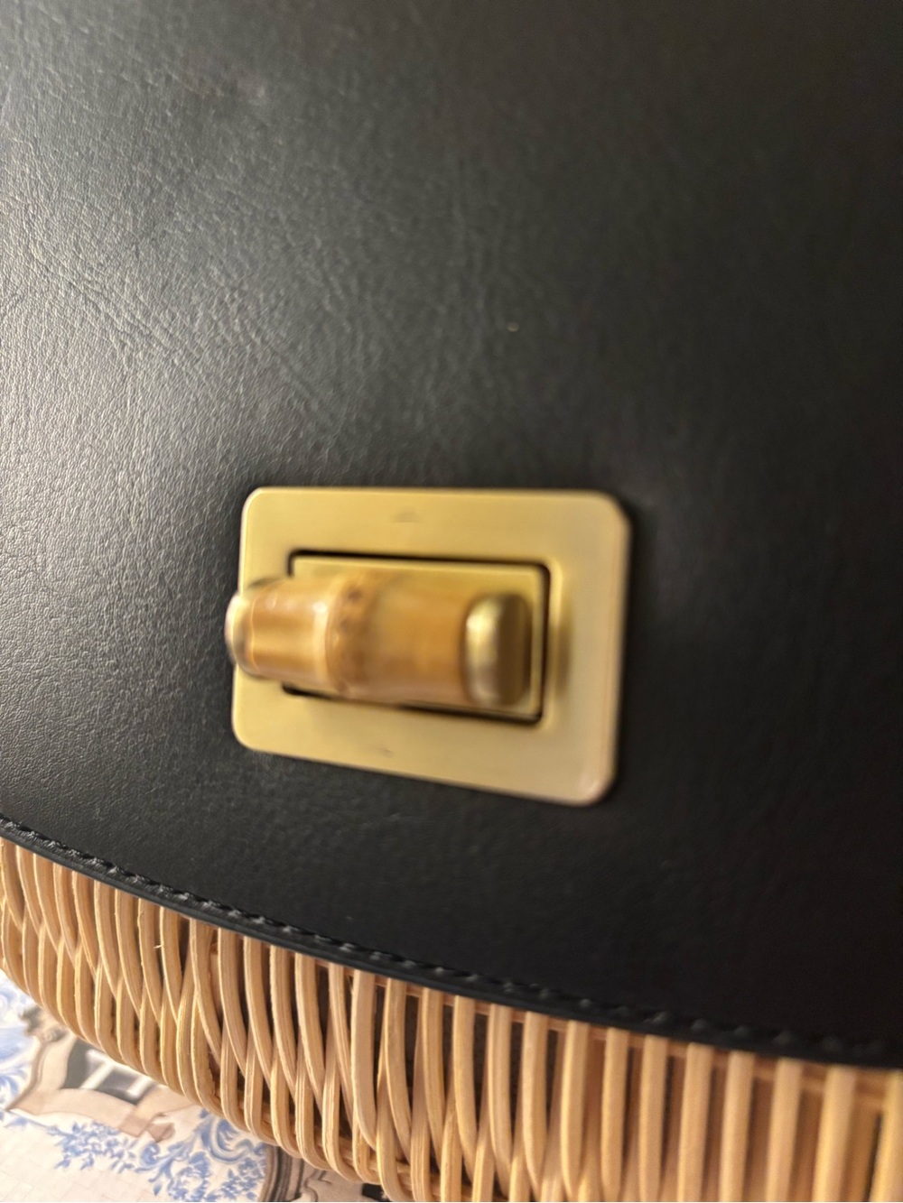 Talbots Rattan Wicker & Leather Black and Natural Bamboo Top-Handle Women’s Bag - Picture 6 of 16